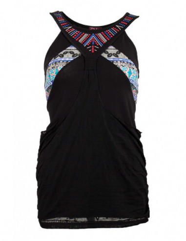 Top d'été sans manches baba cool motif aztèque assemblage tissus
