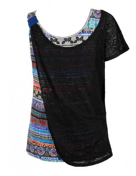 Tee-shirt  noir original avec voile