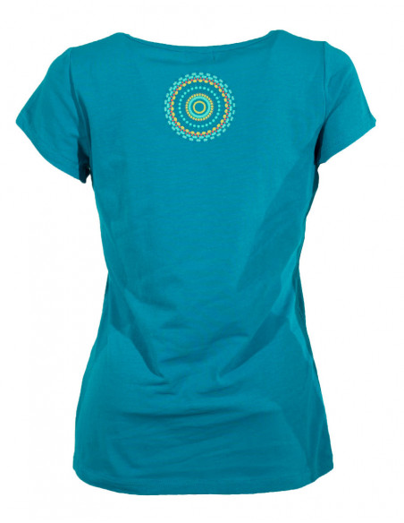 Tee-shirt ethnique manche courte pétrole dos