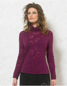 Tee-shirt romantique dévoré manches longues col roulé