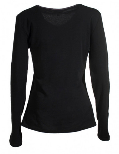 Dos de t-shirt à manches longues bicolore avec motif ethnique sur la poitrine noir