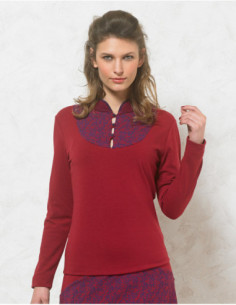 Tee-shirt à manches longues col plastron original coloré