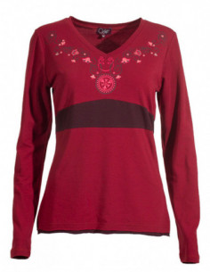 Tee-shirt ethnique col v manches longues 2