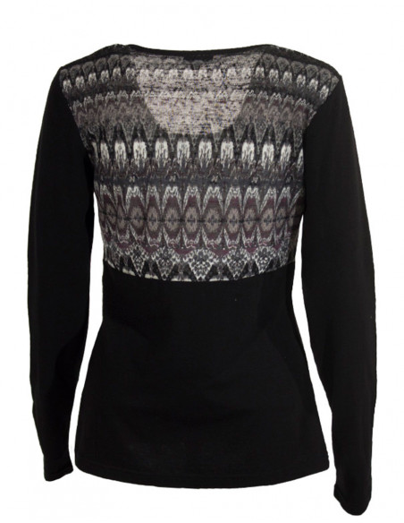 Tee-shirt ethnique col rond manches longues noir dos