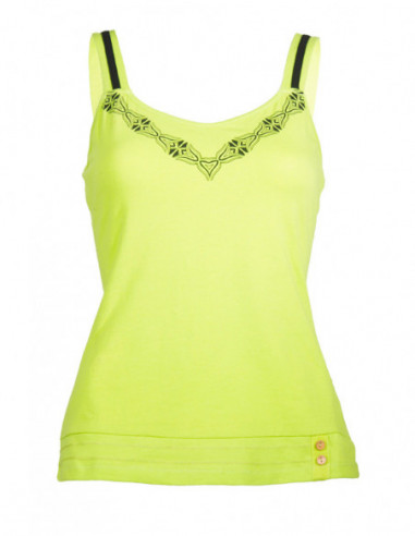 Plain red cotton tank top with tribal motif on the collar