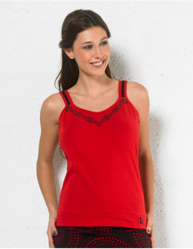 Original plain red tank top with tribal on the collar for a cool baba look