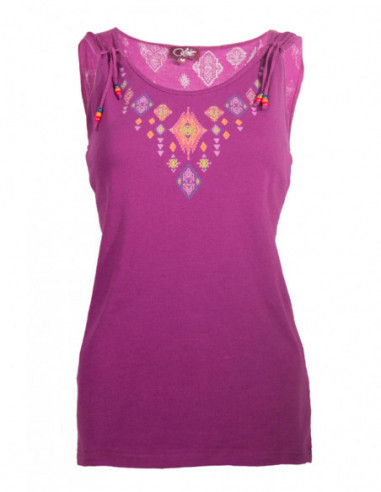 Tank top cotton ethnic pattern on the chest and back added plain mauve