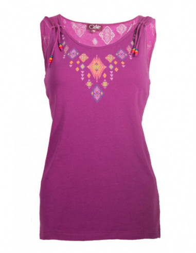 Tank top cotton ethnic pattern on the chest and back added plain black