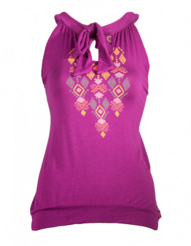 Tank top with original motif tied at the neck in mauve