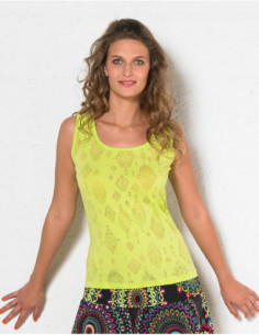 Débardeur couleur néon jaune ajouré fleuri