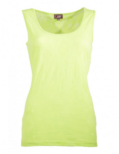 Original fluorescent yellow tank top for women with devoured fabric