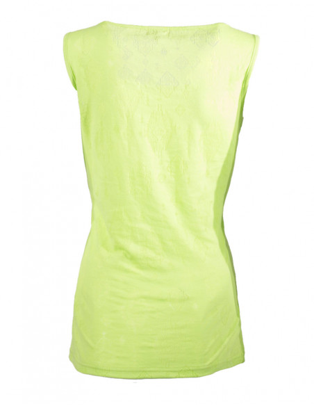 Dos de débardeur original féminin jaune fluo avec tissu dévoré