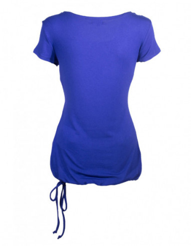 Tee-shirt ethnique manche courte lacet sur le coté bleu dos