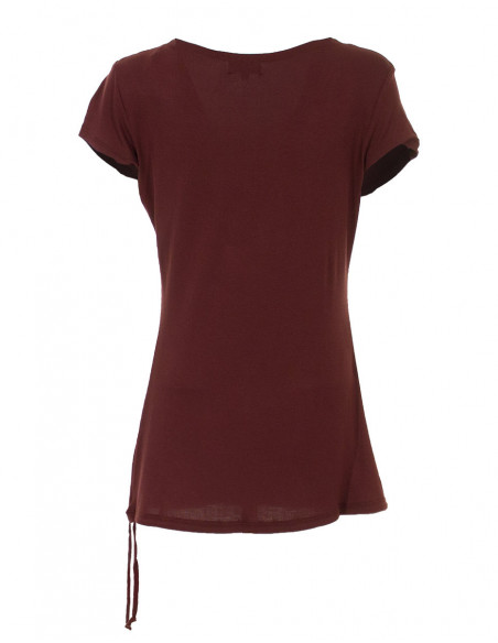 Tee-shirt ethnique manche courte lacet sur le coté chocolat dos