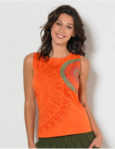 Women's cotton sleeveless tank top with baba cool rosette design