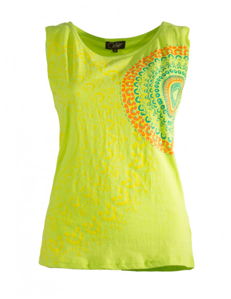 Anise green cotton tank top with baba cool rosettes on the chest