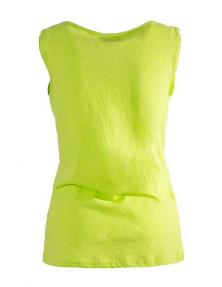 Dos uni vert anis de débardeur sans manches en coton pour femme avec motif rosaces baba cool