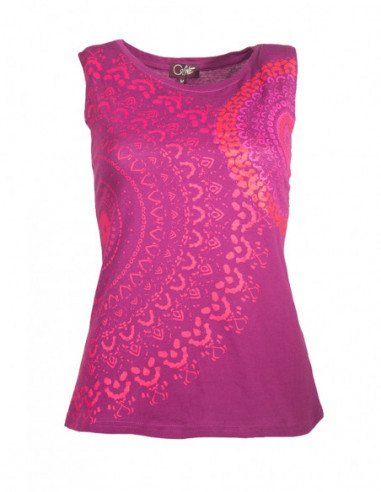 Débardeur sans manches en coton pour femme avec motif rosaces baba cool