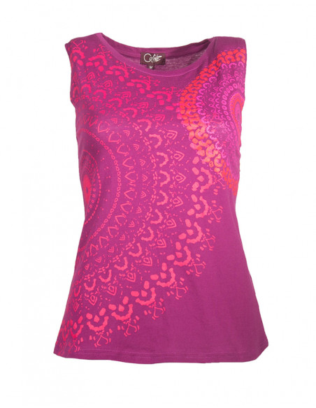 Purple cotton tank top with baba cool rosettes on the chest