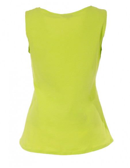 Plain green cotton tank top with crossed stitching on the chest