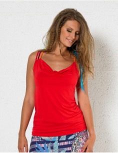 Original plain tank top with 3 thin straps and cowl neck