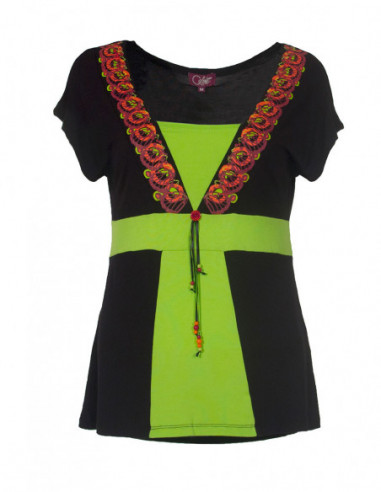 T-shirt ethnique  lien sous poitrine