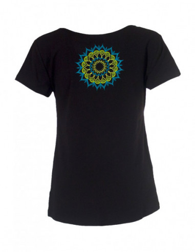 T-shirt manches courtes patchwork  motifs mandalas noir dos