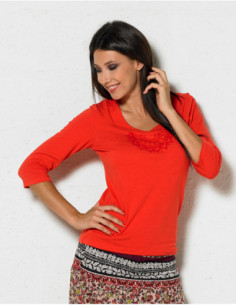 T-shirt ethnique manches 3/4 uni