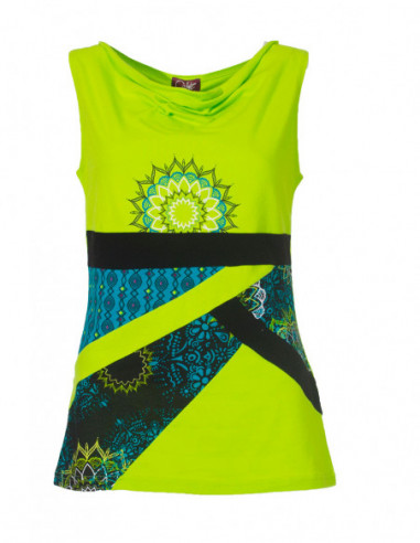 Anise green tank top with baba cool patchwork pattern for summer