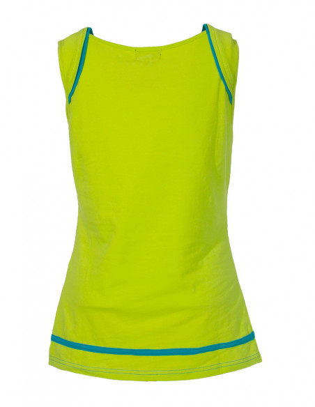 Dos de t-shirt ethnique col rond débardeur avec liseré de couleur anis