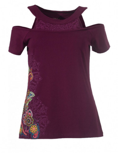 T-shirt épaule dénudée motif floral