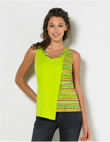 Original cotton tank top with green ethnic stripes