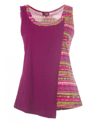 Original cotton tank top with mauve ethnic stripes