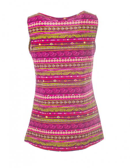 Dos original rayures ethnique mauve de débardeur estival pour femme