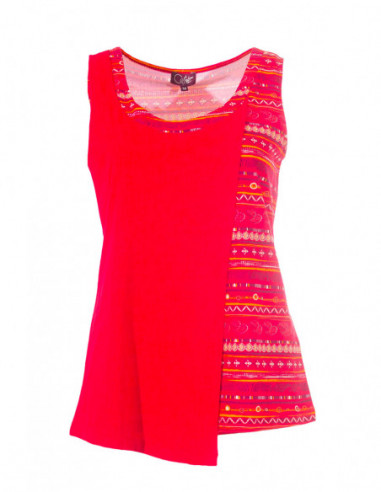 Original cotton tank top with red ethnic stripes
