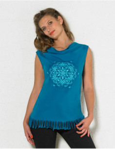 Débardeur ethnique à franges motif mandala ton sur ton