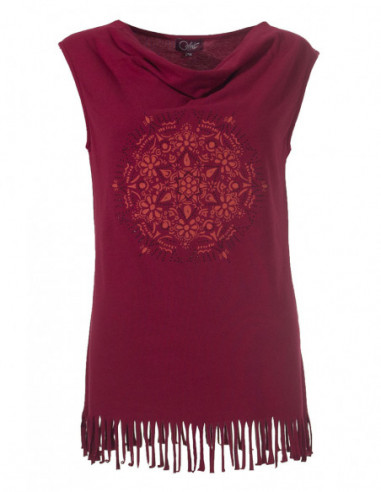 Ethnic tank top with bangs mandala pattern tone on tone pink