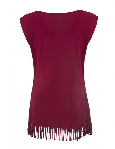 Back of ethnic tank top with bangs mandala pattern tone on tone pink