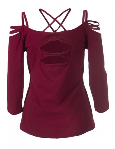 T-shirt original manches 3/4 épaules dénudées framboise dos