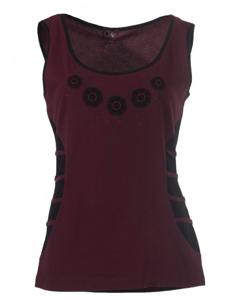 Chic and original tank top with ties on the sides, plain chocolate