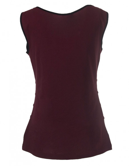 Original chocolate brown ethnic tank top with ties on the hips and printed on the chest