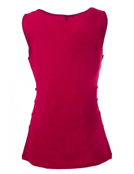 Original pink ethnic tank top with ties on the hips and printed on the chest