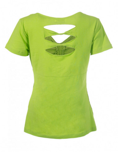 Tee-shirt femme à manches courtes dos déchiré vert anis