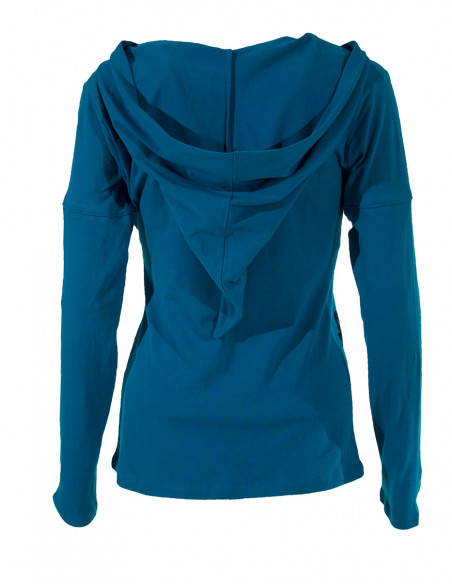 Tee-shirt à capuche basique uni bleu avec motif original