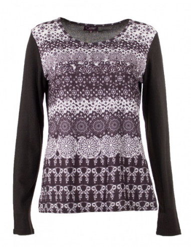 Ethnic long sleeve t-shirt black and whi