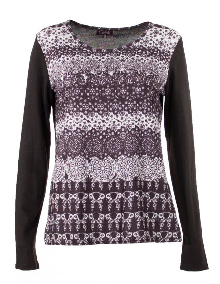 Ethnic long sleeve t-shirt black and whi