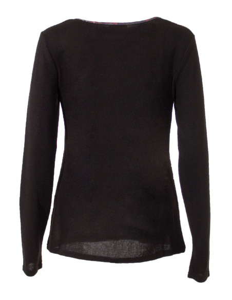 Tee-shirt ethnique manches longues dos uni noir