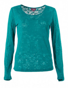 T-shirt ajouré de fleurs pour femme rose framboise 2