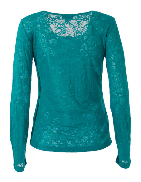 T-shirt ajouré de fleurs pour femme émeraude