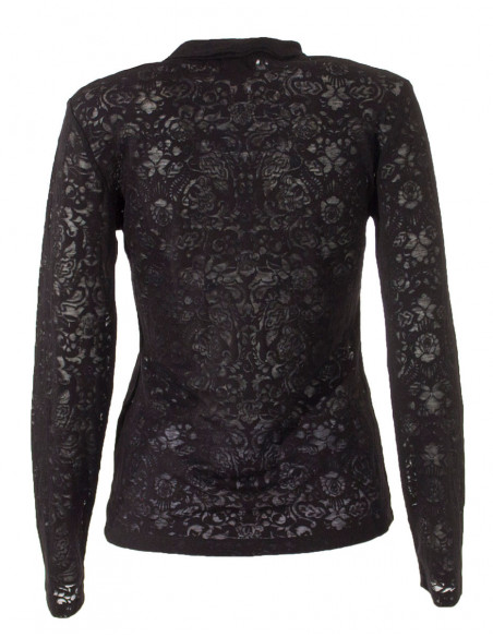 T-shirt à manches longues ajouré de fleurs noir